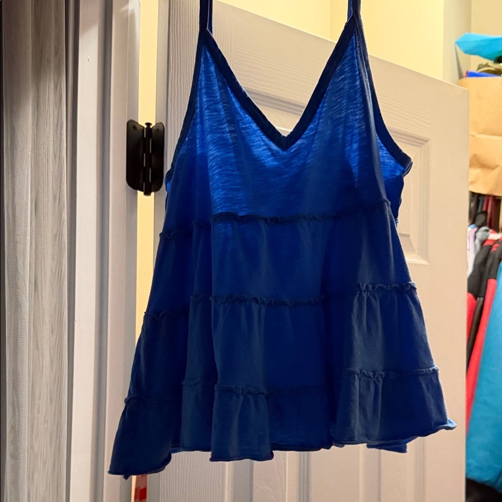 American Eagle Blue Tiered V-Neck Spaghetti Strap Women’s Tank Top